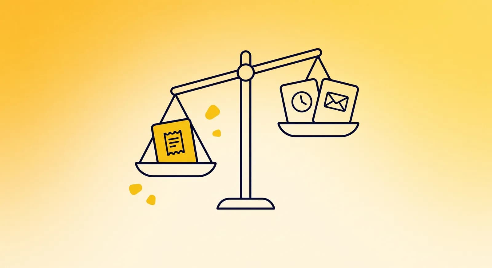 Three process cards weighed on a bright balance scale, showing how to choose which process to automate first