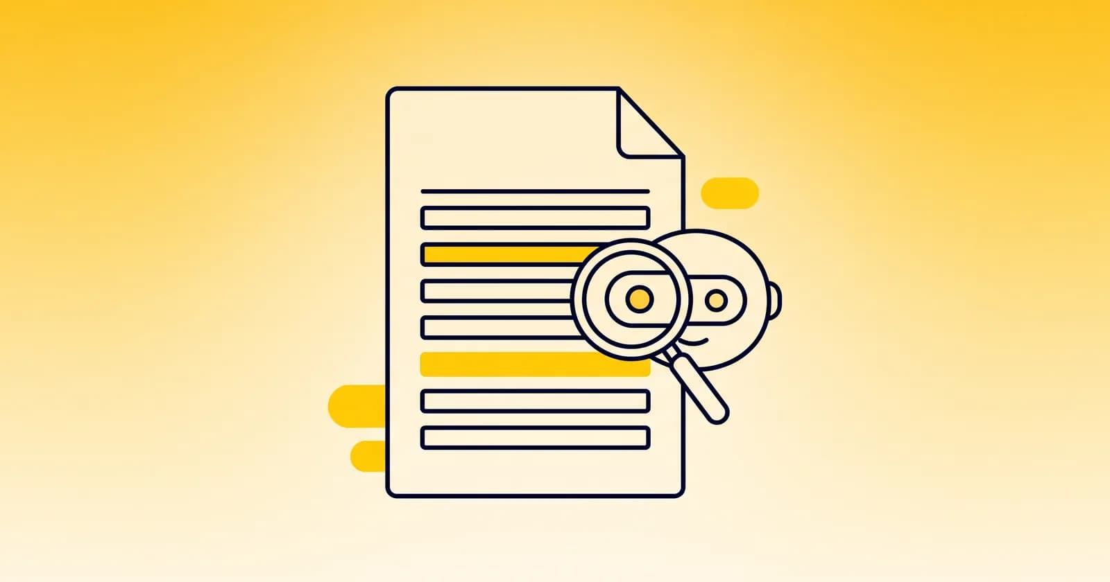 llms.txt illustrated as a single tidy text document with stacked link cards being read by a friendly robot