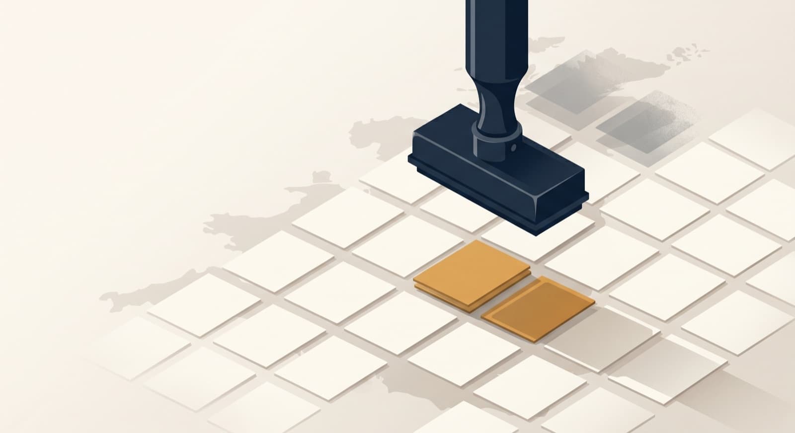 Aristral illustration: one template stamping out near-identical web pages across a UK map, with a few genuinely distinct pages standing out and weaker ones fading.