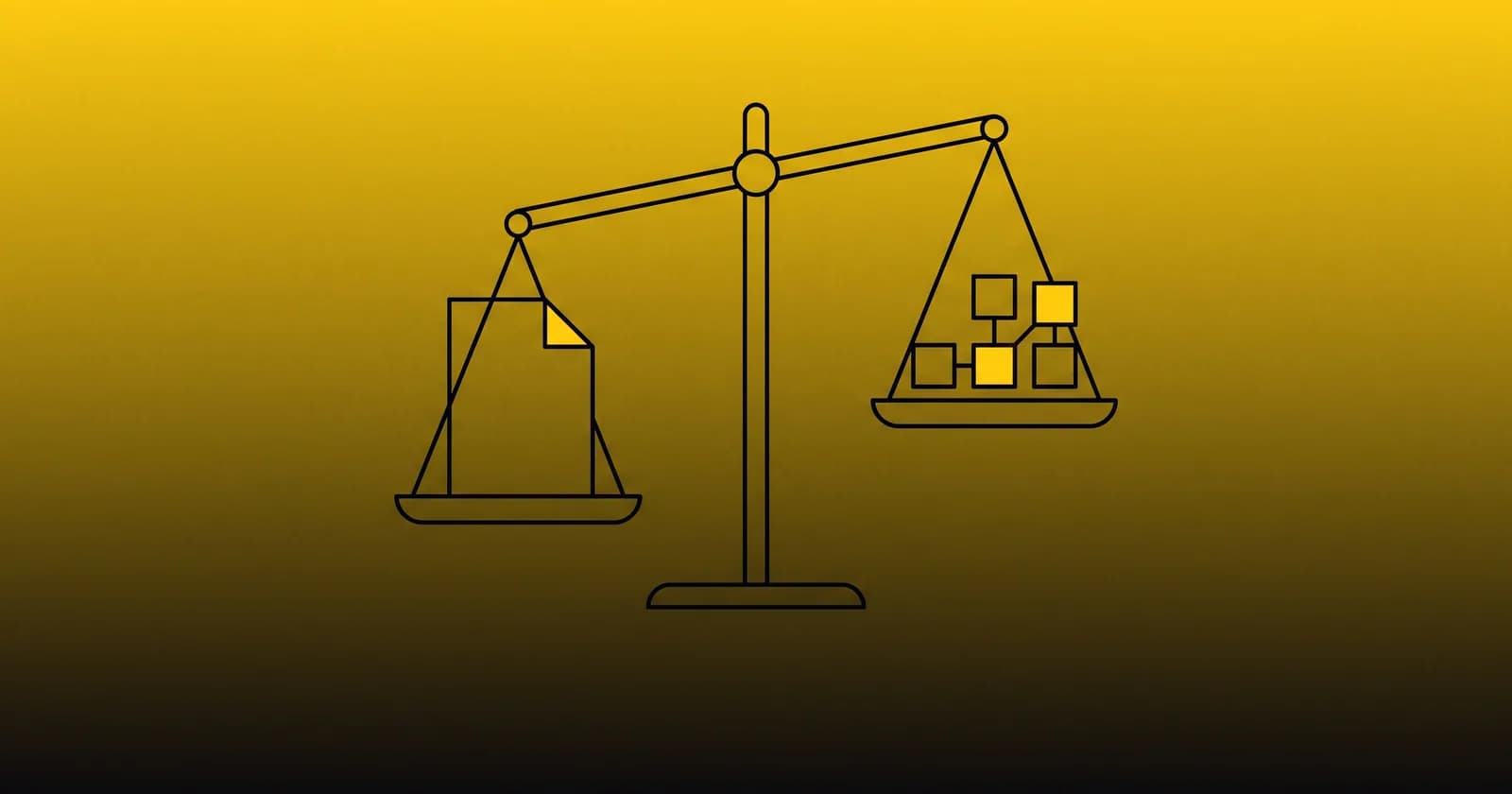 SEO consultant vs agency: a balance beam weighing one strategy document against a connected delivery team, flat vector