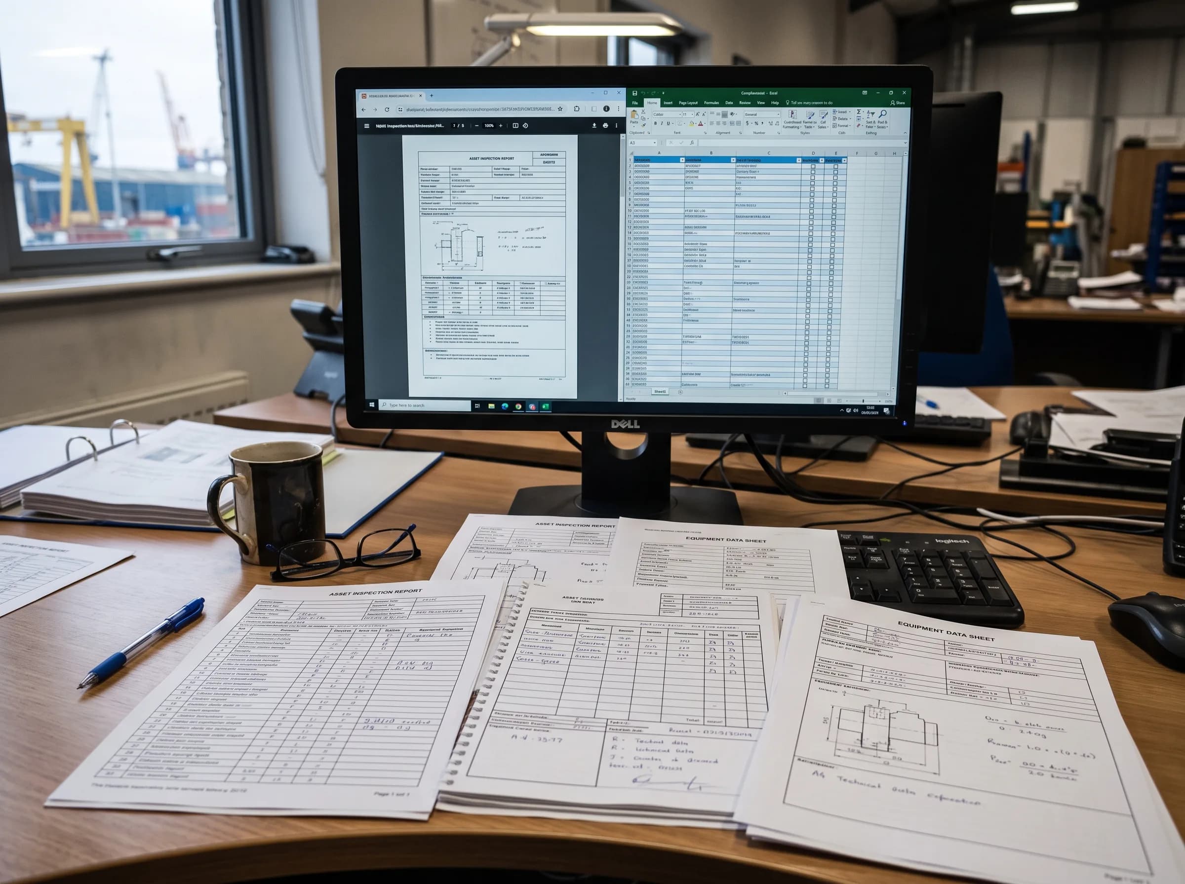 Inspection reports and asset documents being converted into structured compliance data at an Aberdeen engineering desk