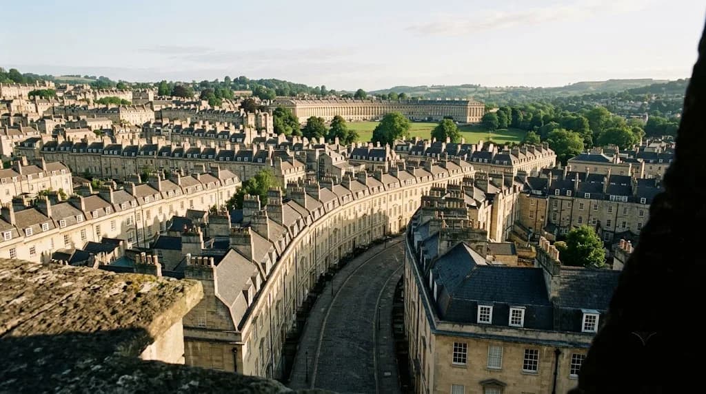 Bath's Georgian limestone rooftops and crescent at morning light, representing Aristral's digital marketing work for Bath businesses