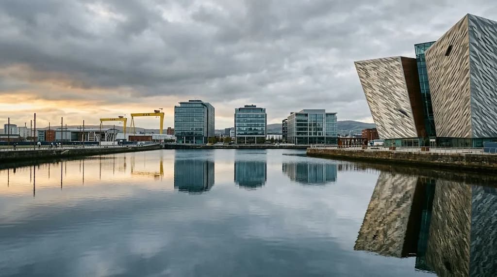 Belfast Titanic Quarter waterfront on a bright afternoon representing Aristral's digital marketing work for Belfast tech and professional-services businesses