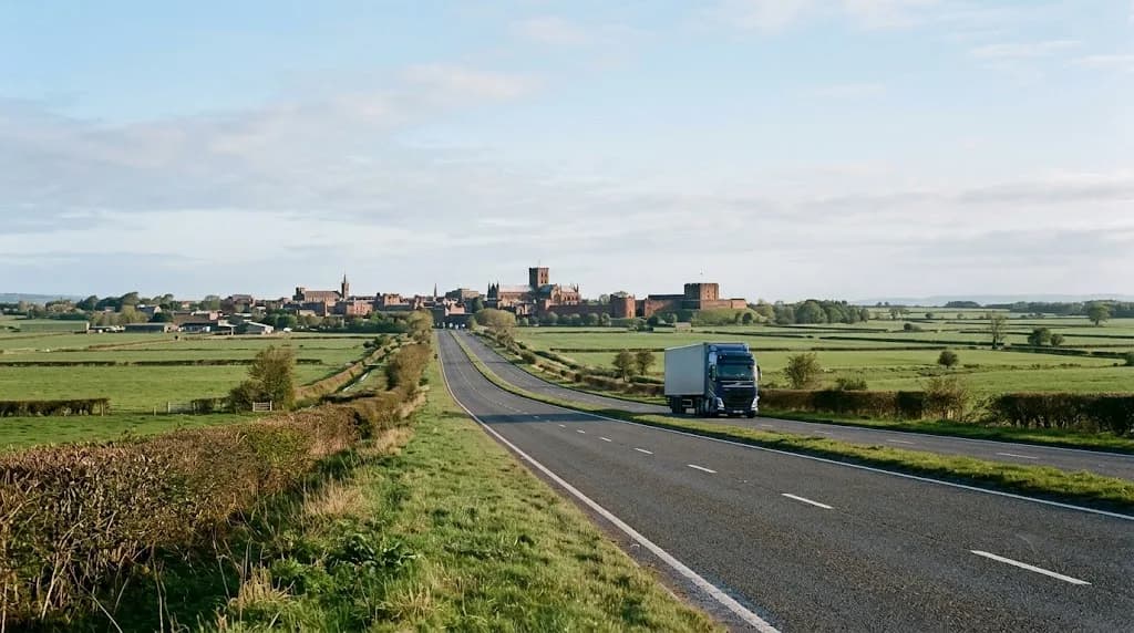 Approach road into Carlisle from the south at dawn representing digital marketing for Carlisle businesses across the England-Scotland border catchment