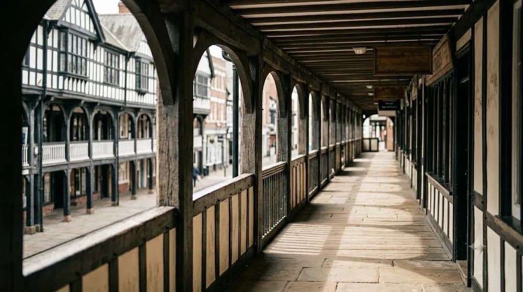 Chester's medieval Rows galleries on Eastgate Street representing Aristral's digital marketing work for Chester businesses