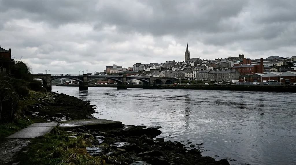 River Foyle and Derry city skyline on an overcast afternoon representing Aristral's digital marketing services for Derry businesses