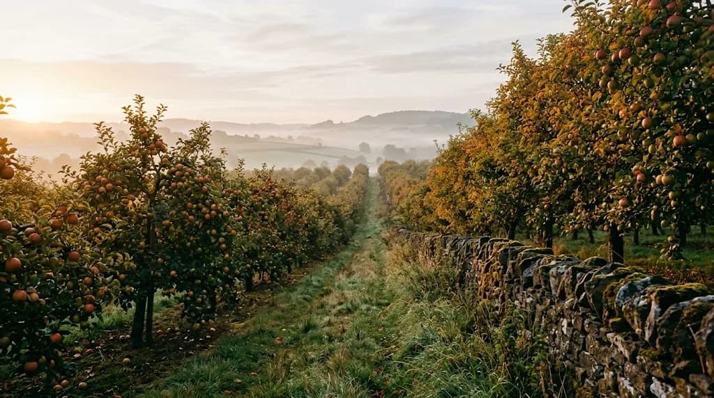 Herefordshire orchard at harvest time representing Aristral's digital marketing work for Hereford businesses in food, drink and agriculture