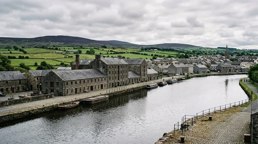 Northern Irish riverside industrial townscape representing Aristral's digital marketing services for Lisburn businesses