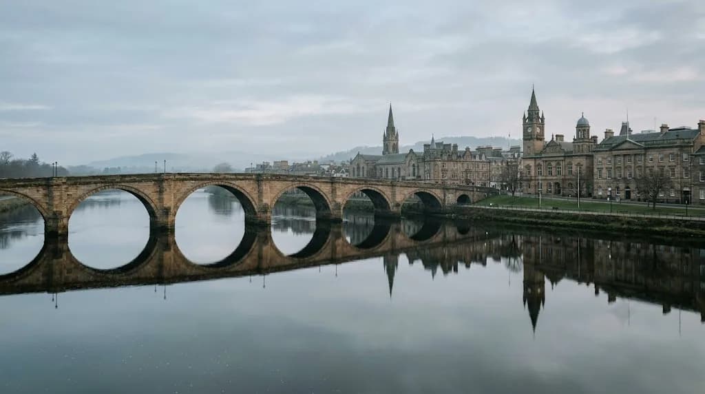 River Tay flowing through Perth Scotland at dawn, representing Aristral's digital marketing services for Perth businesses