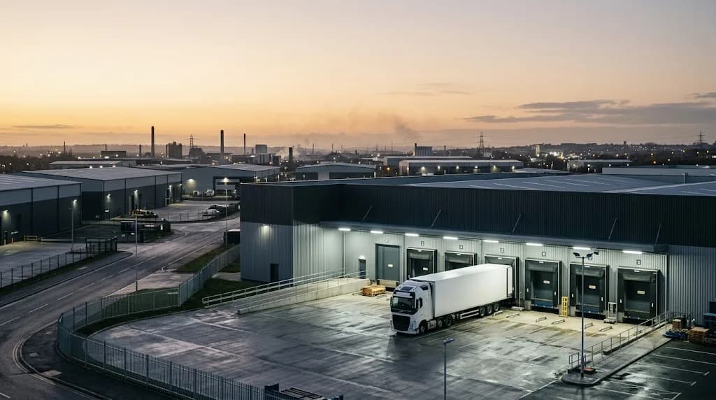 Wolverhampton Black Country industrial estate at dusk representing Aristral's digital marketing work for Wolverhampton manufacturing and engineering businesses