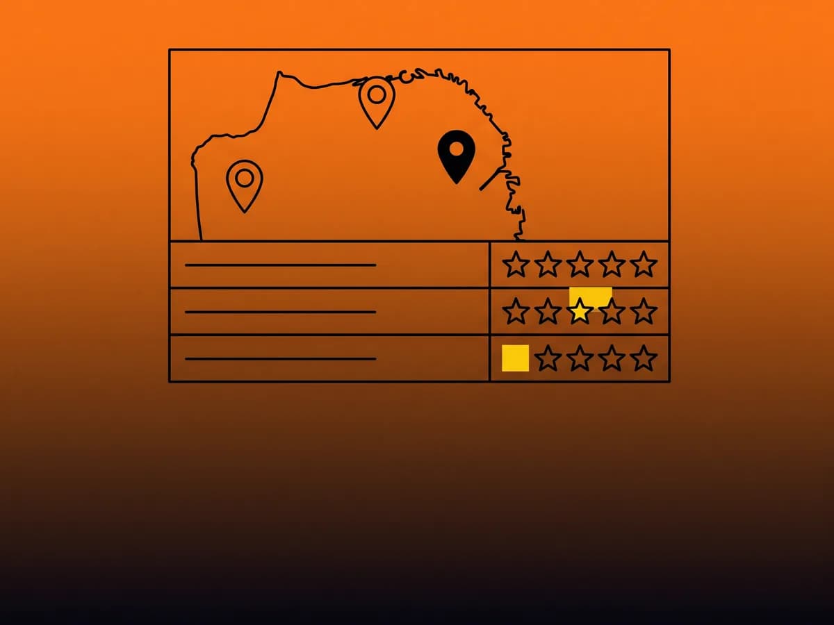 Portsmouth map pack illustration: a coastal map with three pins and a three-row local results list with review stars