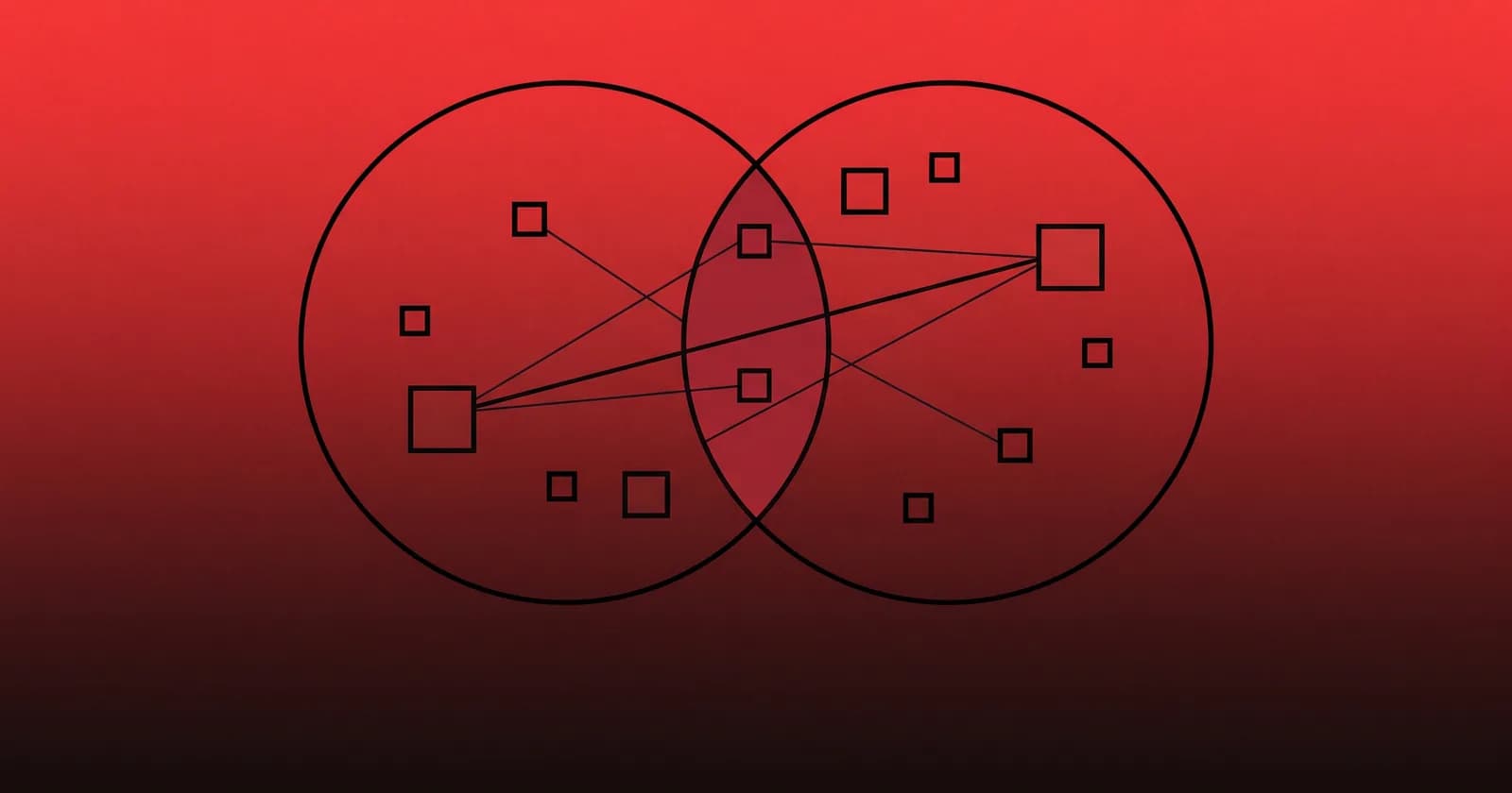 AI agency vs marketing automation agency: two overlapping circles with a shared solid intersection, flat vector