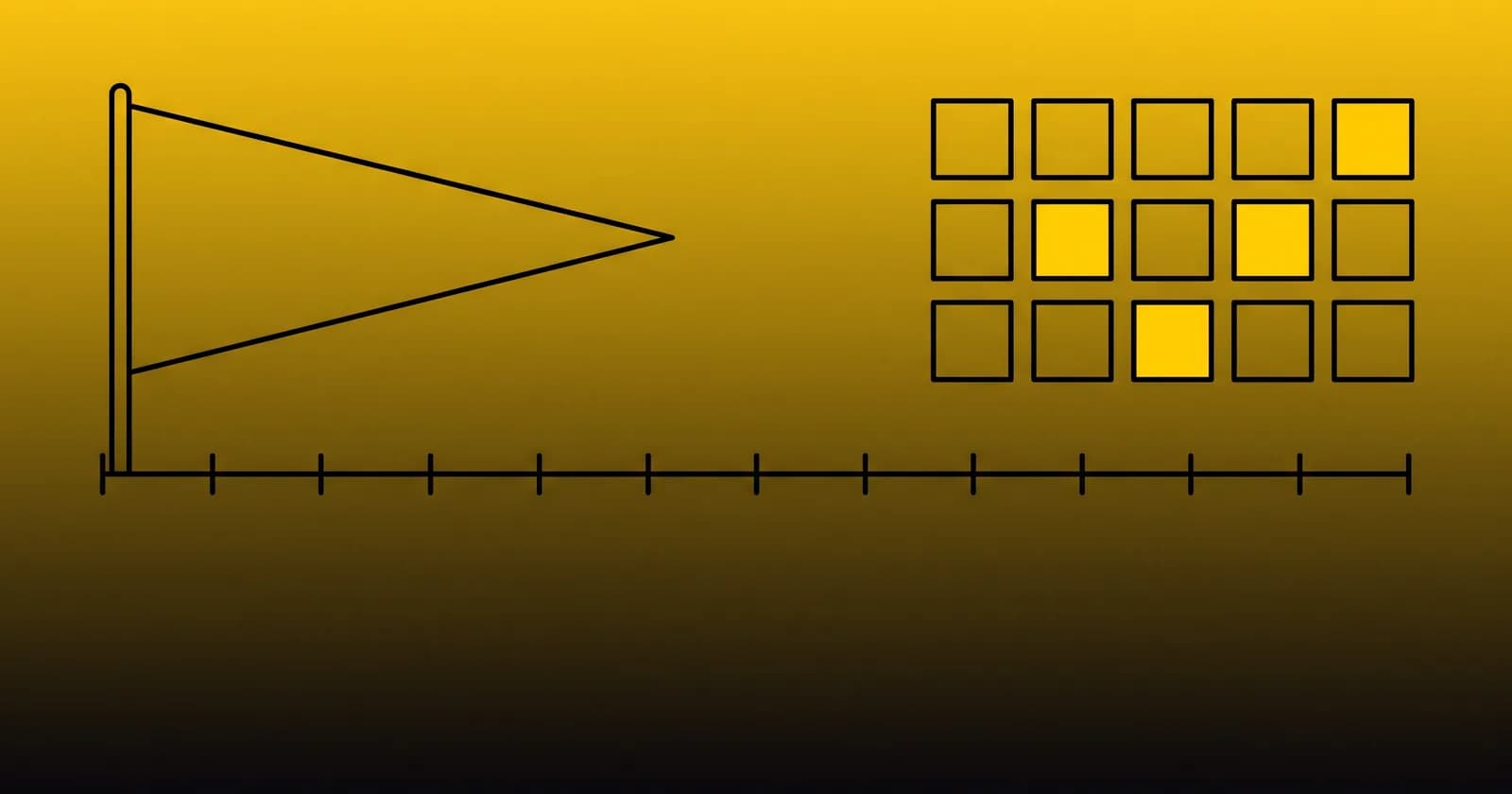 Branding vs brand management: one flag for the branding project beside a grid of consistent frames for ongoing management