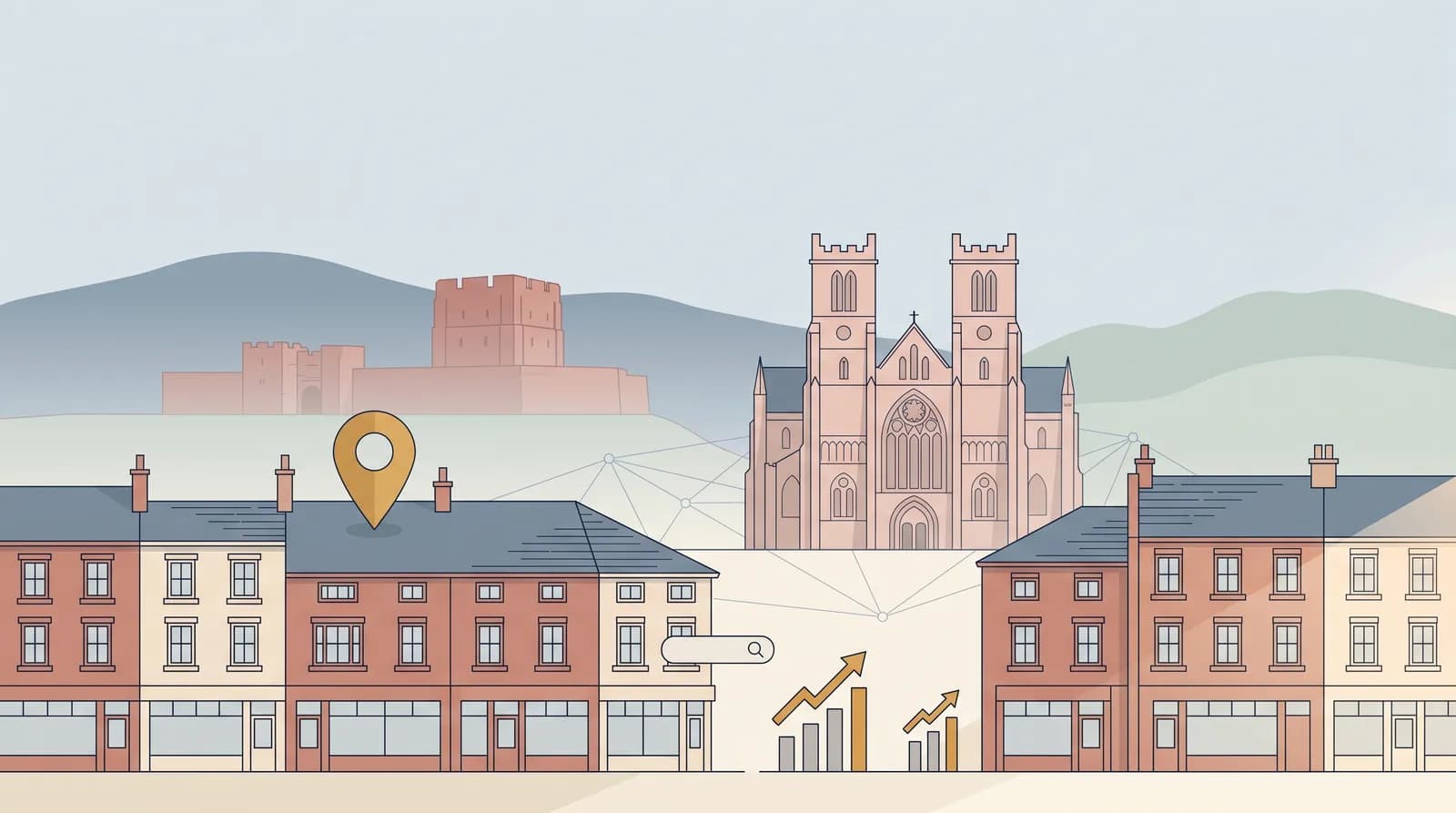 Carlisle Castle's red sandstone keep with the city's commercial centre in the foreground, SEO services for Carlisle businesses