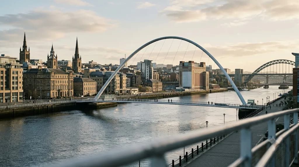 Newcastle upon Tyne riverside skyline at late afternoon representing Aristral's digital marketing work for Newcastle businesses