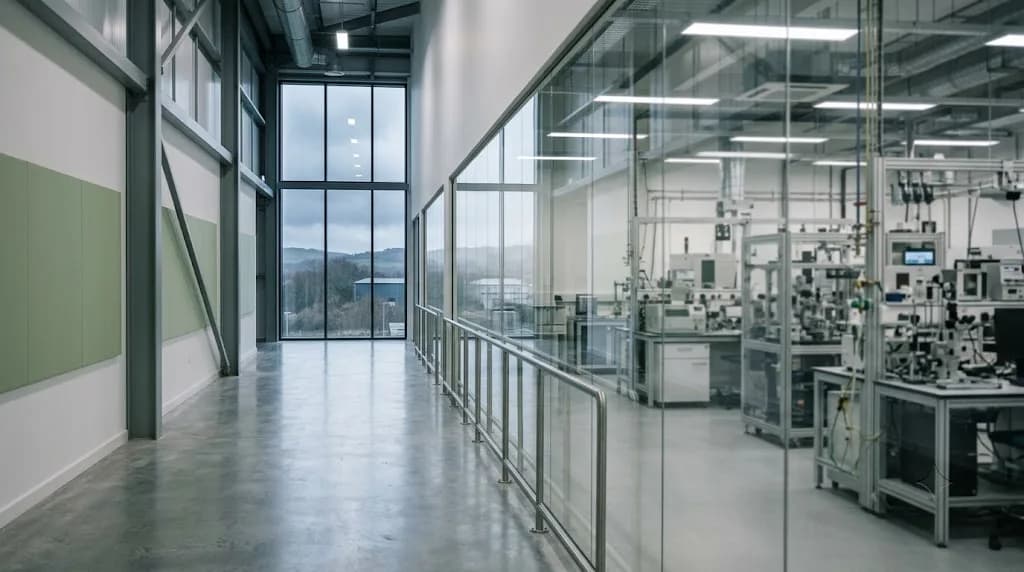 Modern industrial research facility in Newport South Wales representing deep-tech digital marketing strategy by Aristral