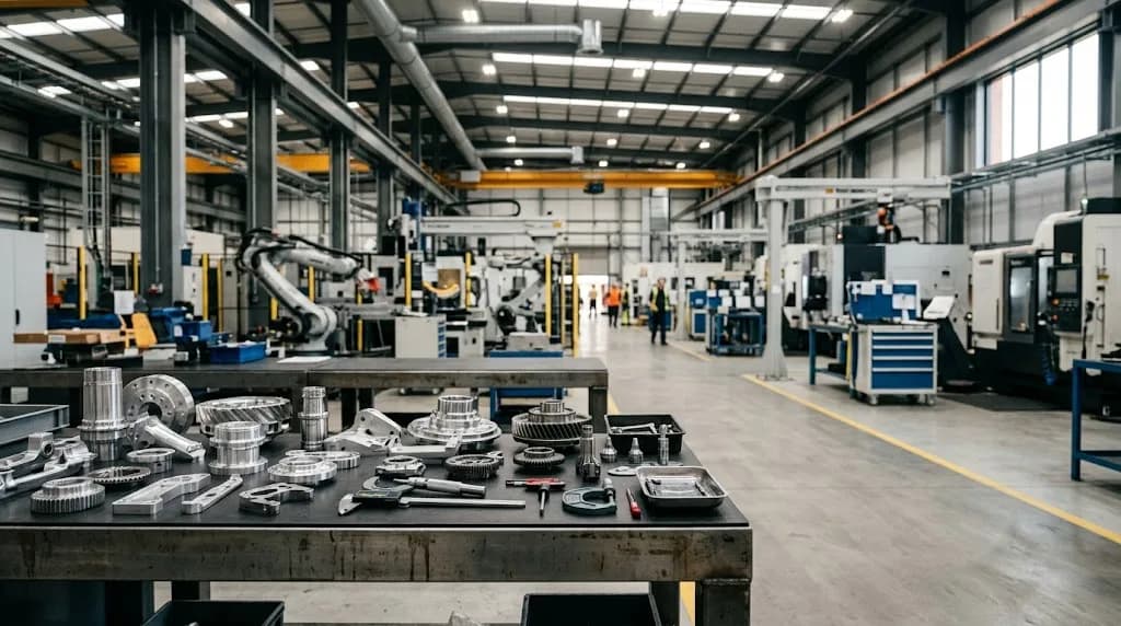Sheffield advanced manufacturing floor with precision-machined components, representing Aristral's digital marketing work for Sheffield industrial and B2B businesses