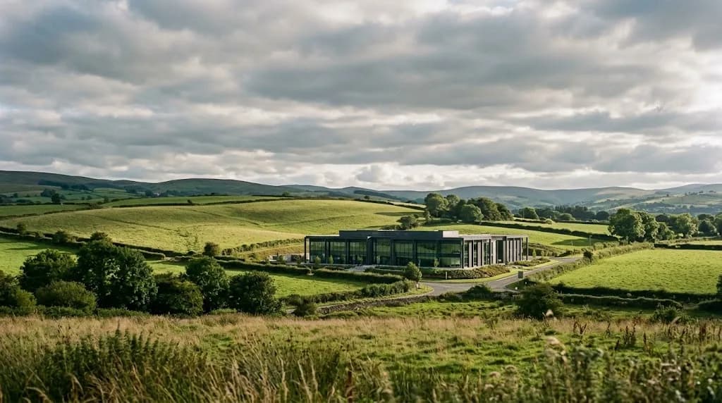 North Wales countryside and modern business park setting representing digital marketing services for St Asaph businesses