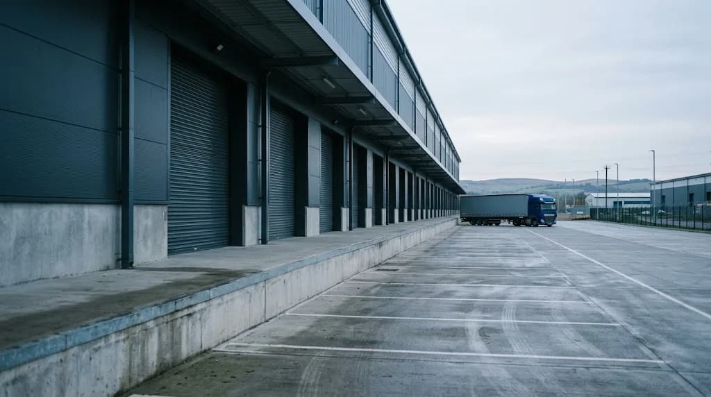 West Yorkshire logistics warehouse at dawn, representing Aristral's B2B digital marketing work for Wakefield distribution and manufacturing businesses